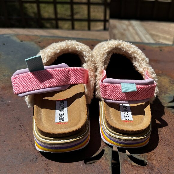 EUC RARE Steve Madden Jkathyy Natural Plush Shearlin Platform Slippers - Picture 4 of 7